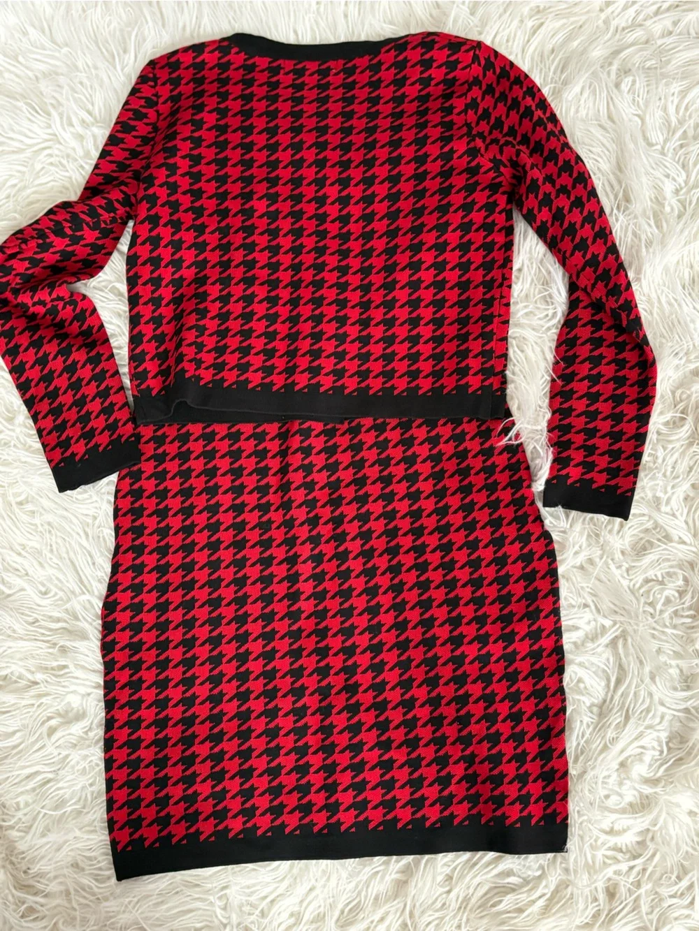 Melonie T Red & Black Houndstooth Sweater Dress & Blazer 2-Piece Set Size M - Picture 6 of 6